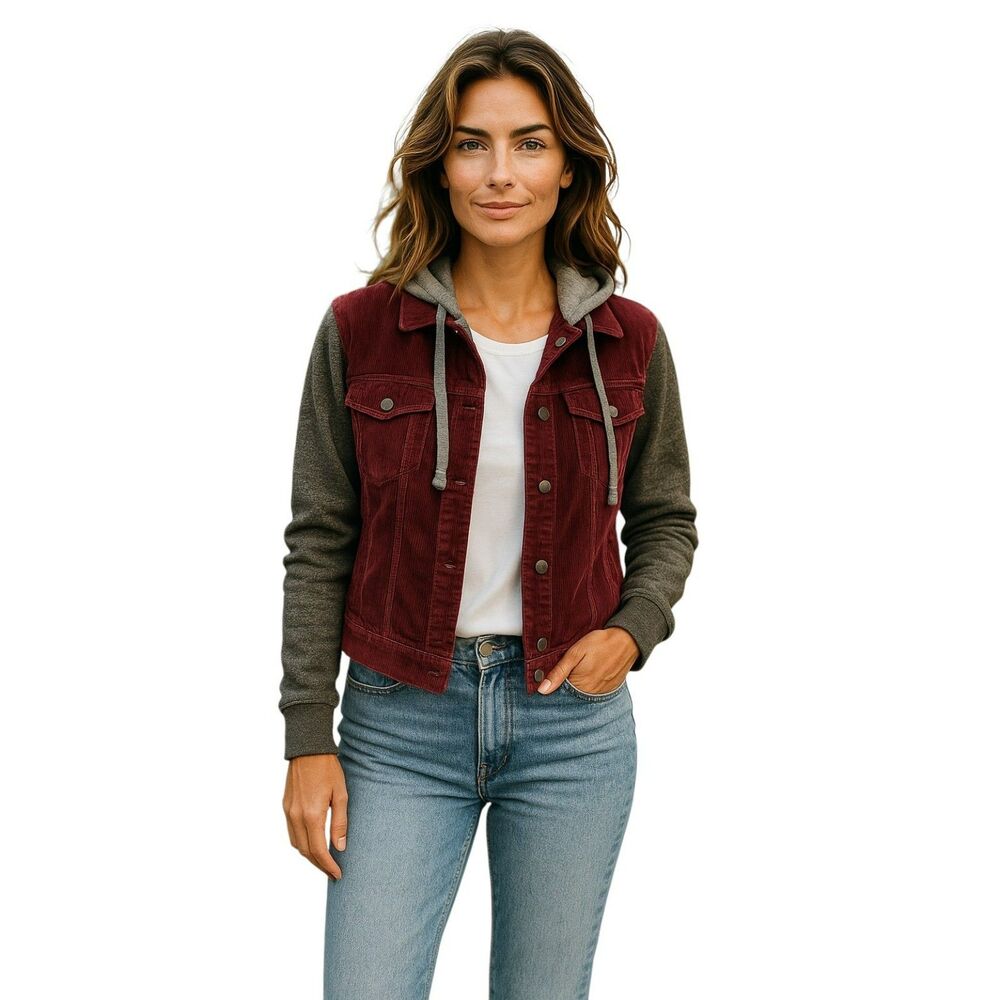 Mudd Jacket Size S Burgundy  with Hoodie Junior  Long Sleeves #16